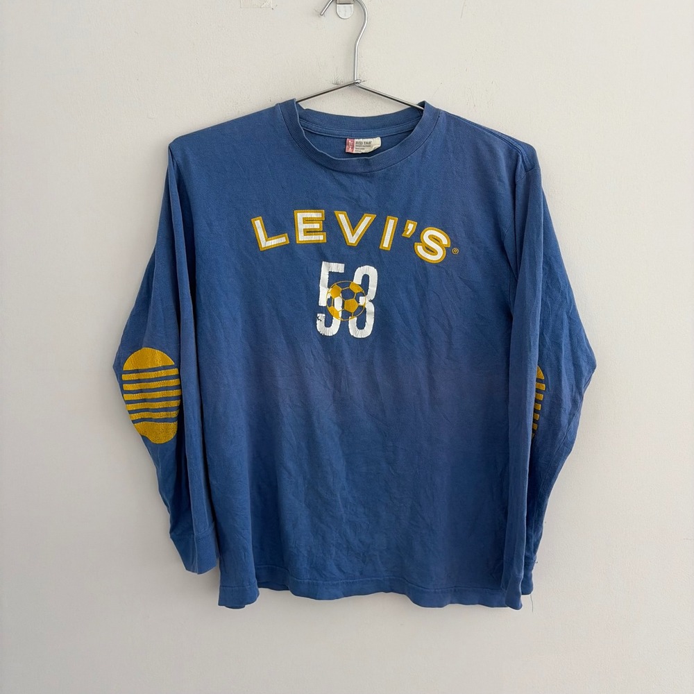Levis Red Tab Blue Long Sleeve Graphic T-Shirt Soccer 58 Medium